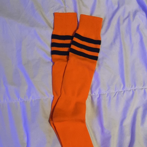 Brand New Orange Knee High Soccer/Football/Baseball Socks with 3 Black Stripes - Picture 3 of 5